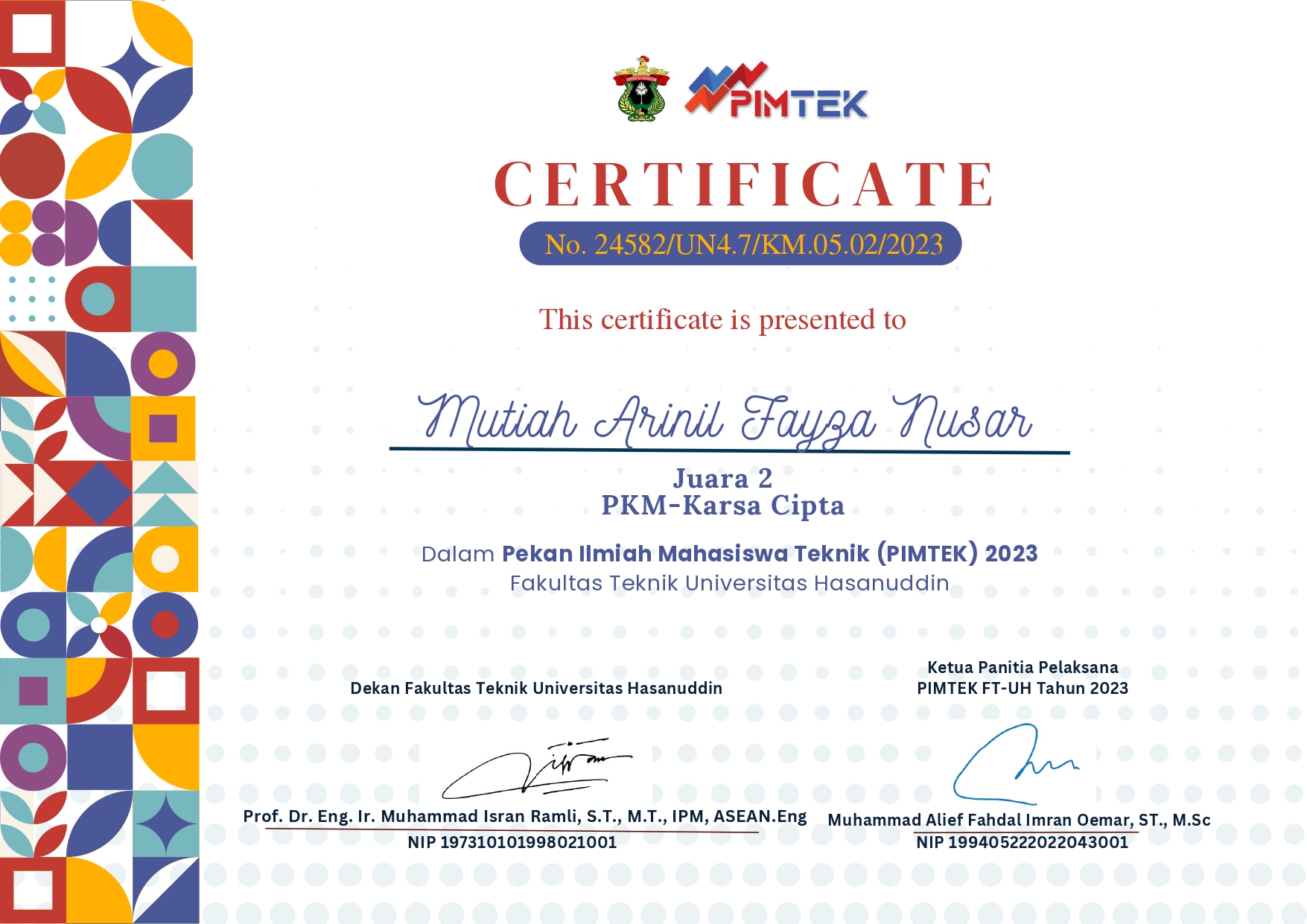 Pimtek Juara 2 Certificate