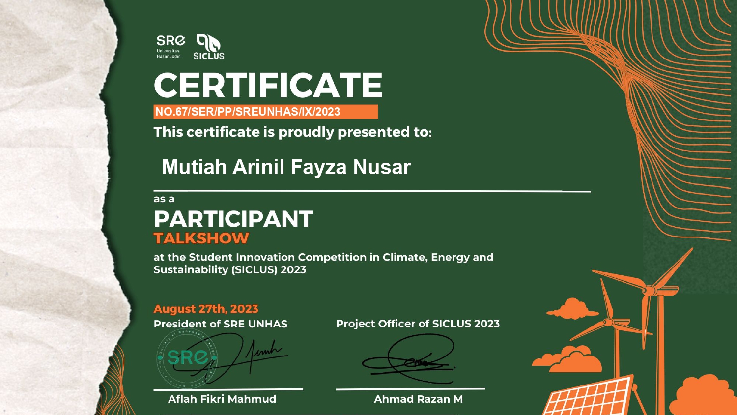 SICLUS Talkshow Certificate